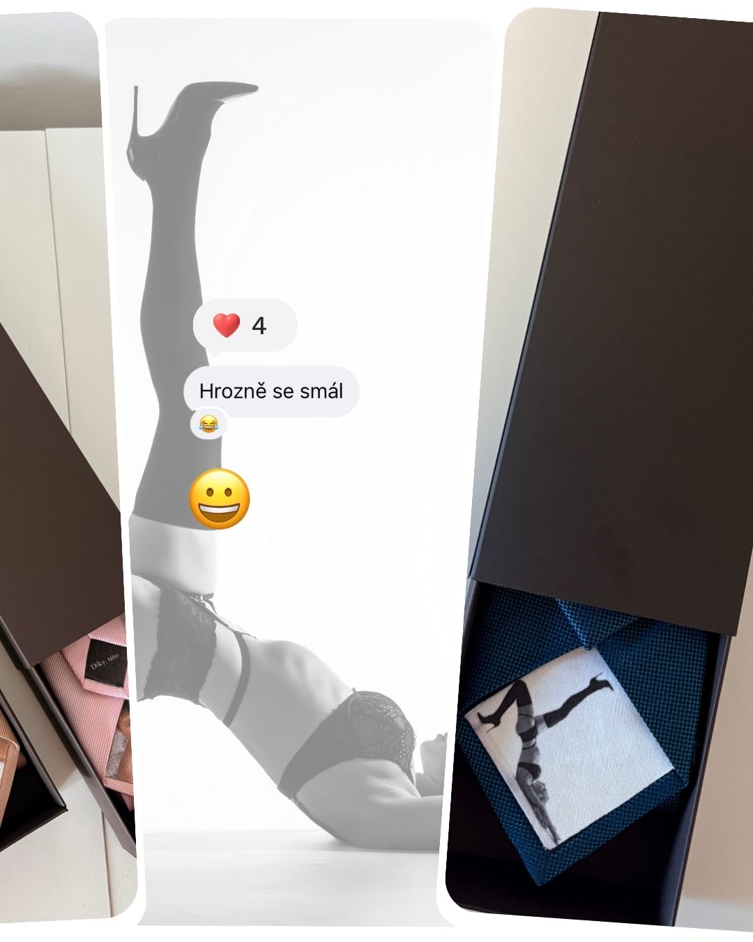 Modrá kravata s fotografií a radost obdarovaného