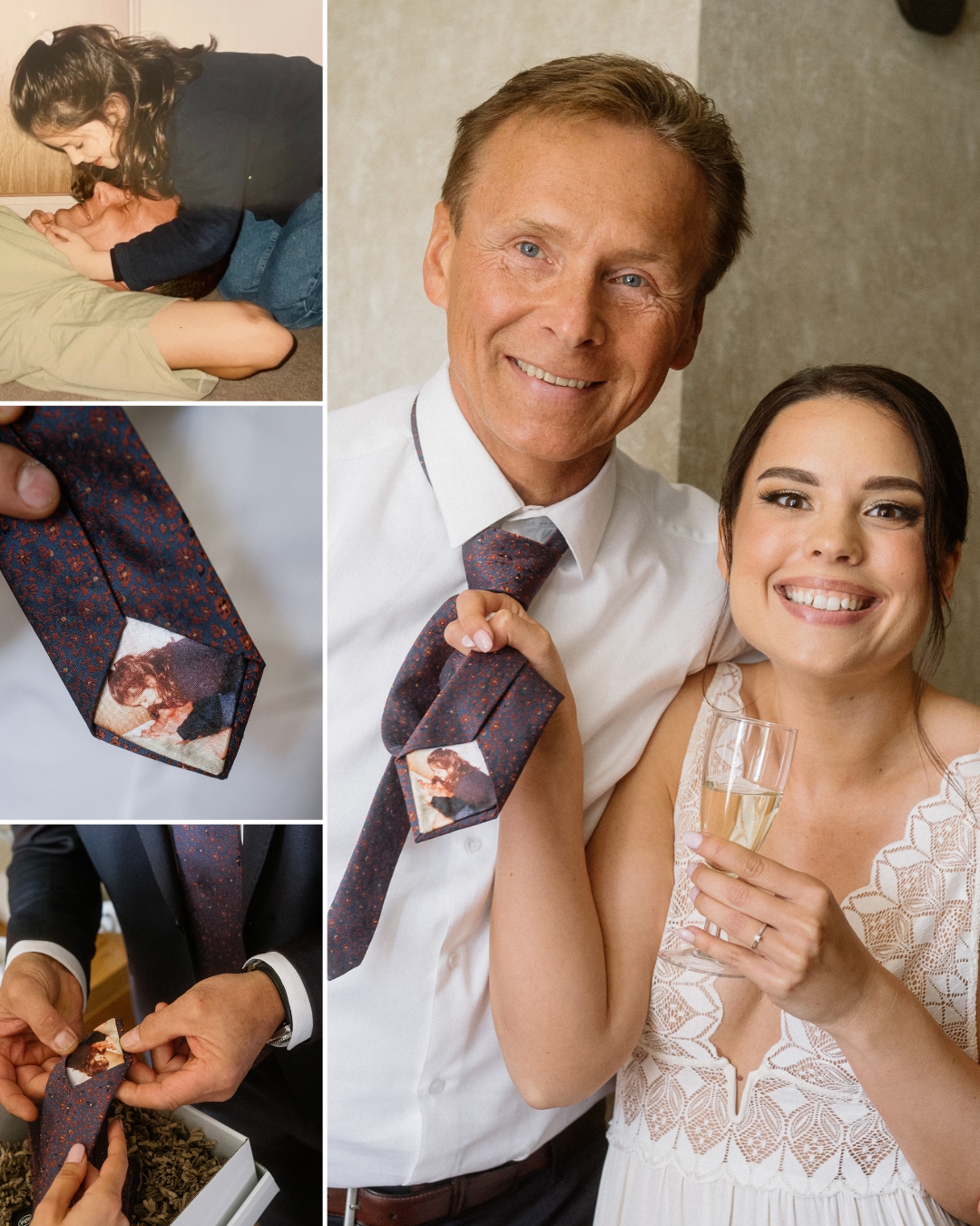 Tatínek se dcerou na svatbě s kravatou se společnou fotografií